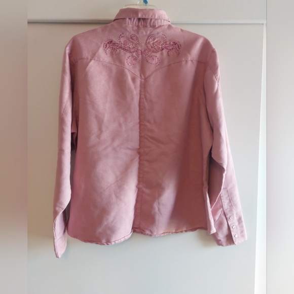 Vintage Wrangler Floral embroidered Pearl Snap Longsleeve Western Shirt XL Pink - Picture 8 of 9